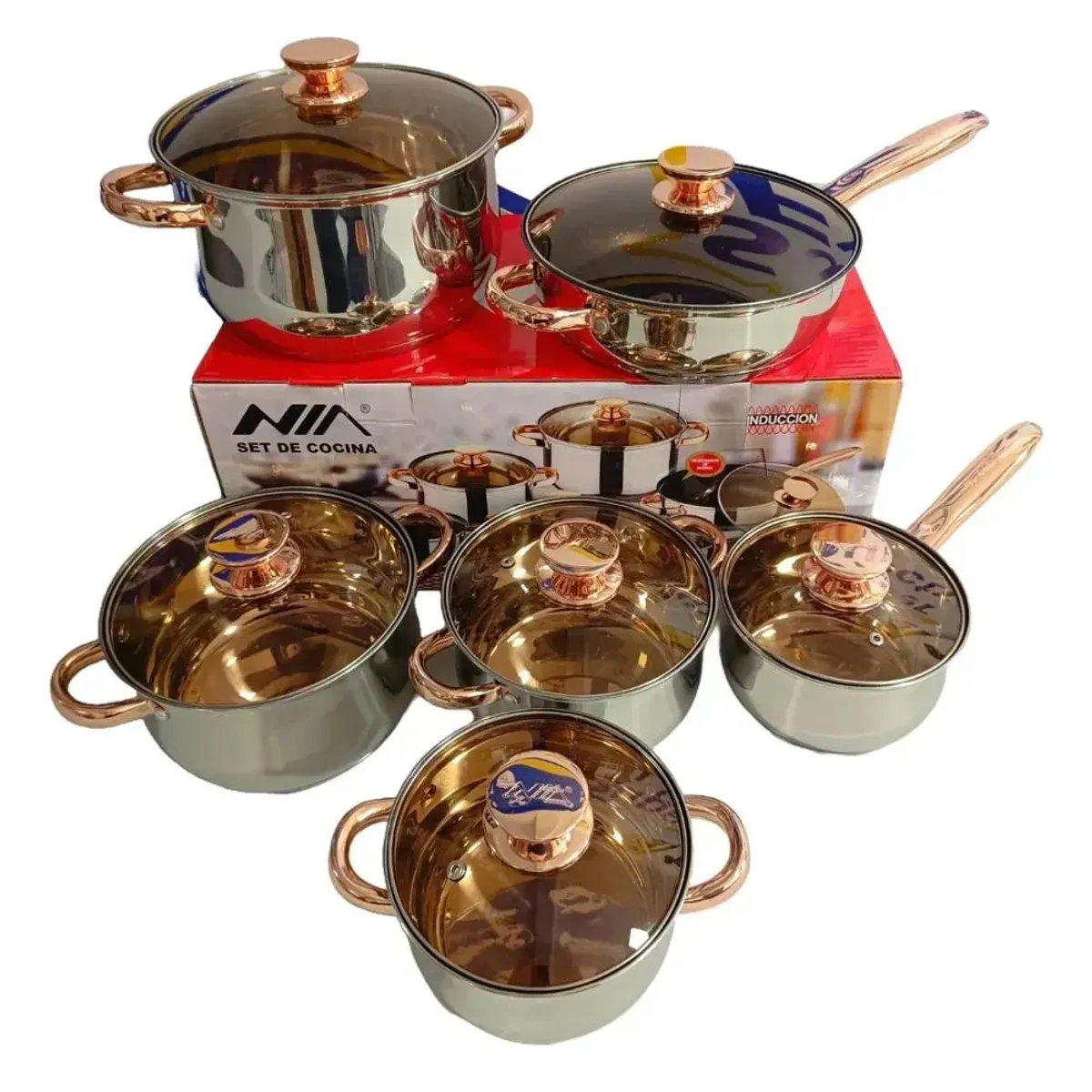NIA - Juego De Ollas Original Nia - Batería Cocina 12 Piezas Acero Inoxidable