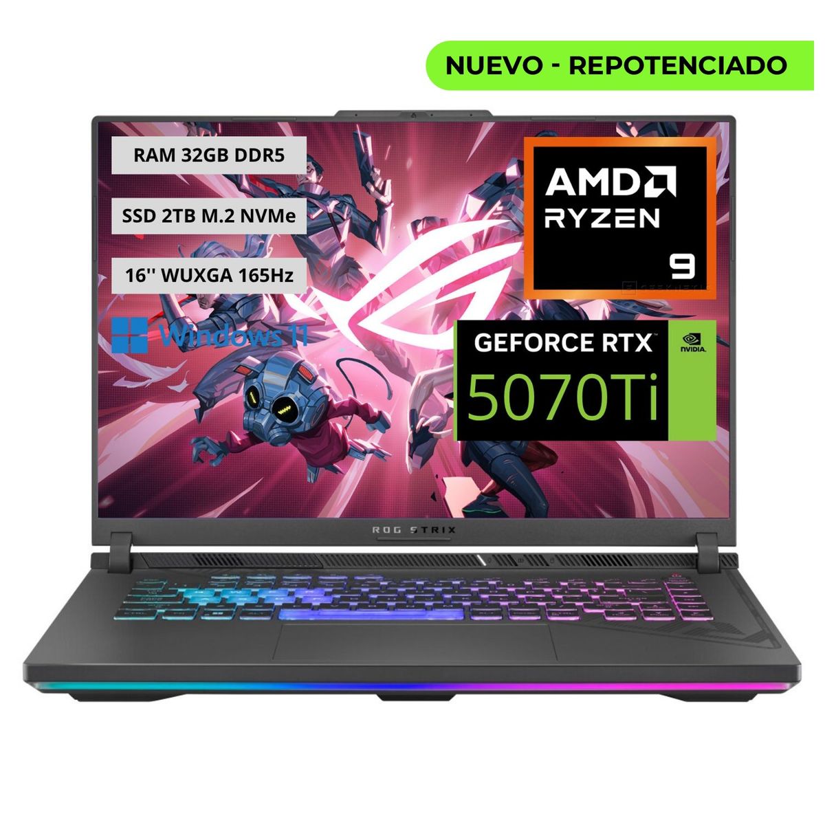 ASUS - Portatil Gamer ASUS ROG STRIX G16 2025 - RYZEN 9 8940HX - 32GB - 2TB - RTX 5070TI 12GB