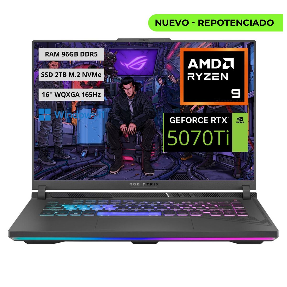 ASUS - Portatil Gamer ASUS ROG STRIX G16 2025 - RYZEN 9 8940HX - 96GB - 2TB - RTX 5070TI 12GB
