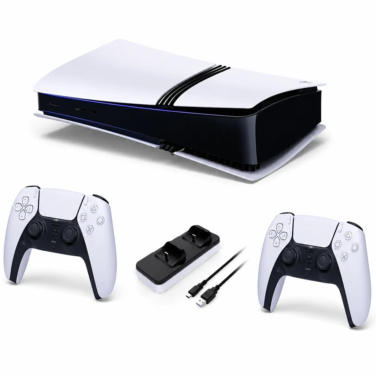 SONY - PlayStation 5 Pro Digital 2TB + 2 Mandos DualSense + Cargador Dobe