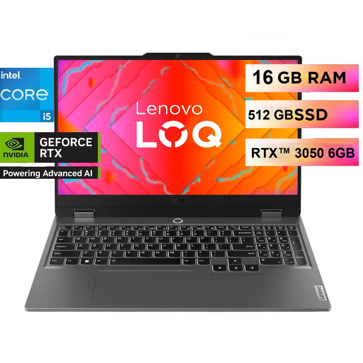 Lenovo - Portátil Gamer LENOVO LOQ 15IAX9 – Core i5-13450HX | 16GB RAM DDR5 | 512GB SSD | RTX 3050 6GB Nvidia