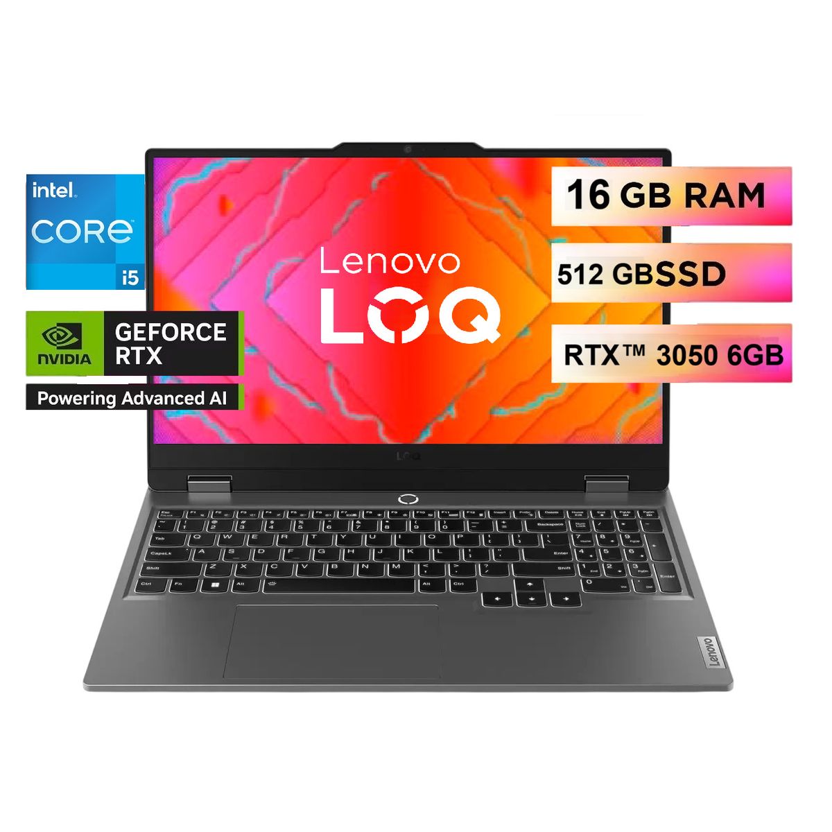 Lenovo - Portátil Gamer LENOVO LOQ 15IAX9 – Core i5-13450HX | 16GB RAM DDR5 | 512GB SSD | RTX 3050 6GB Nvidia