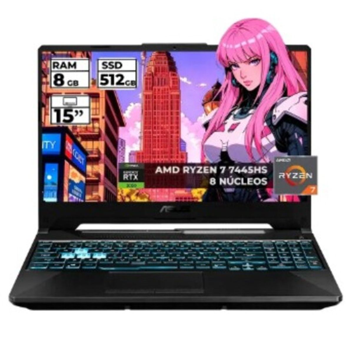 ASUS - PORTATIL ASUS TUF FA506NCG-HN204 AMD RYZEN 7 7445HS 8GB  512GB  15,6"  GEFORCE RTX 3050 BLACK