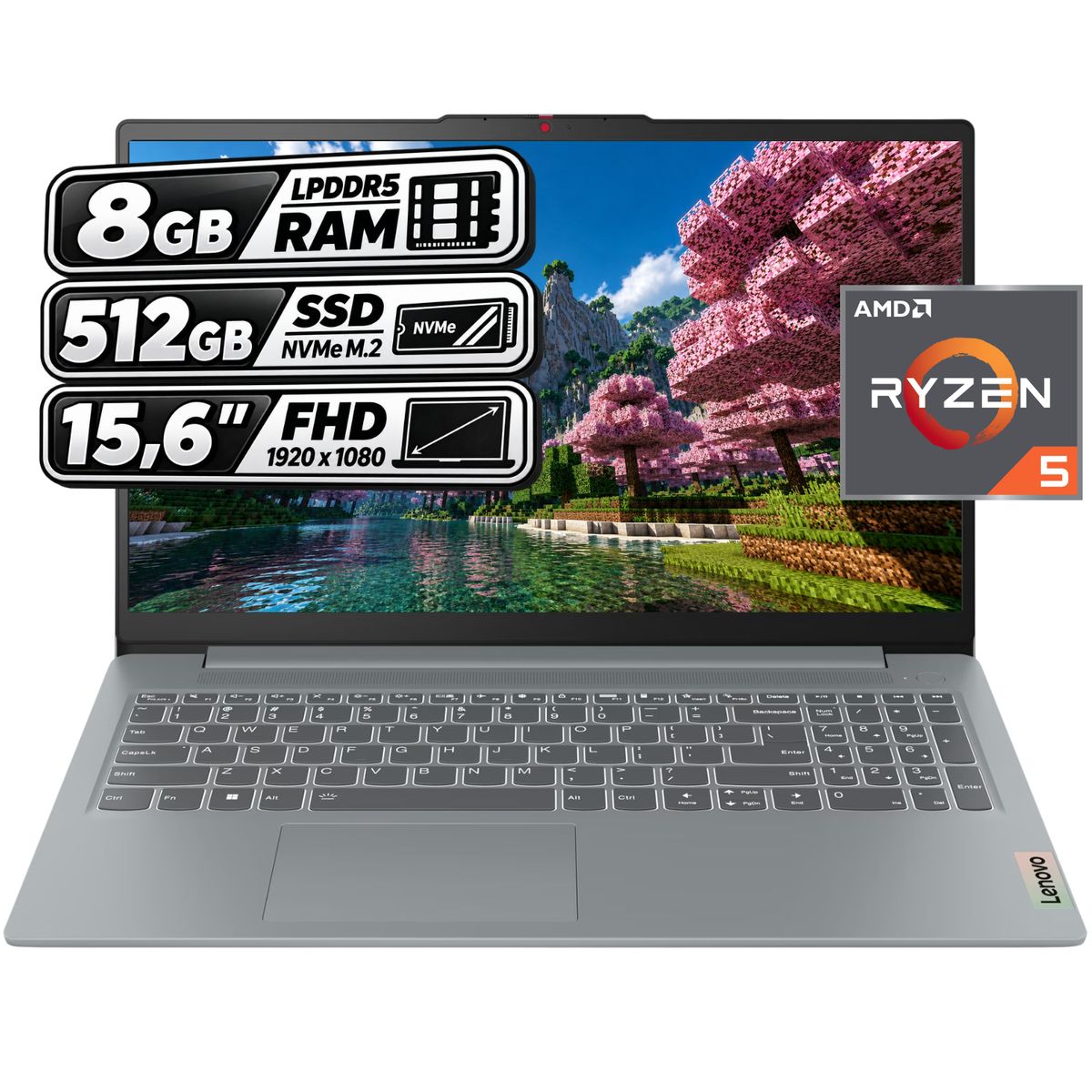 Lenovo - PORTÁTIL LENOVO IDEAPAD SLIM 3 - AMD RYZEN™ 5 7520U - 8GB RAM - 512GB SSD - 15,6" FHD - GRIS ÁRTICO
