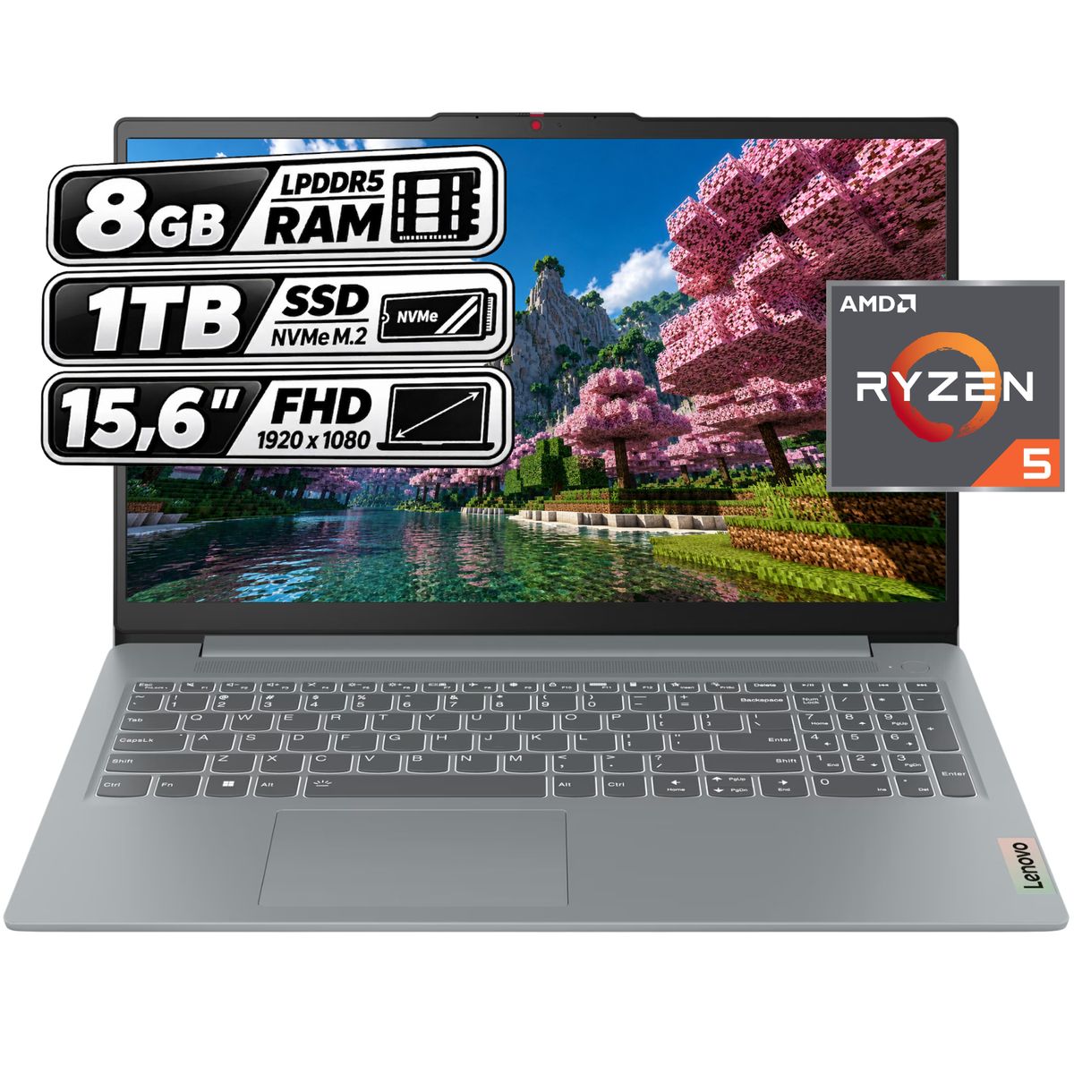 Lenovo - PORTÁTIL LENOVO IDEAPAD SLIM 3 - AMD RYZEN™ 5 7520U - 8GB RAM - 1TB SSD - 15,6" FHD - GRIS ÁRTICO