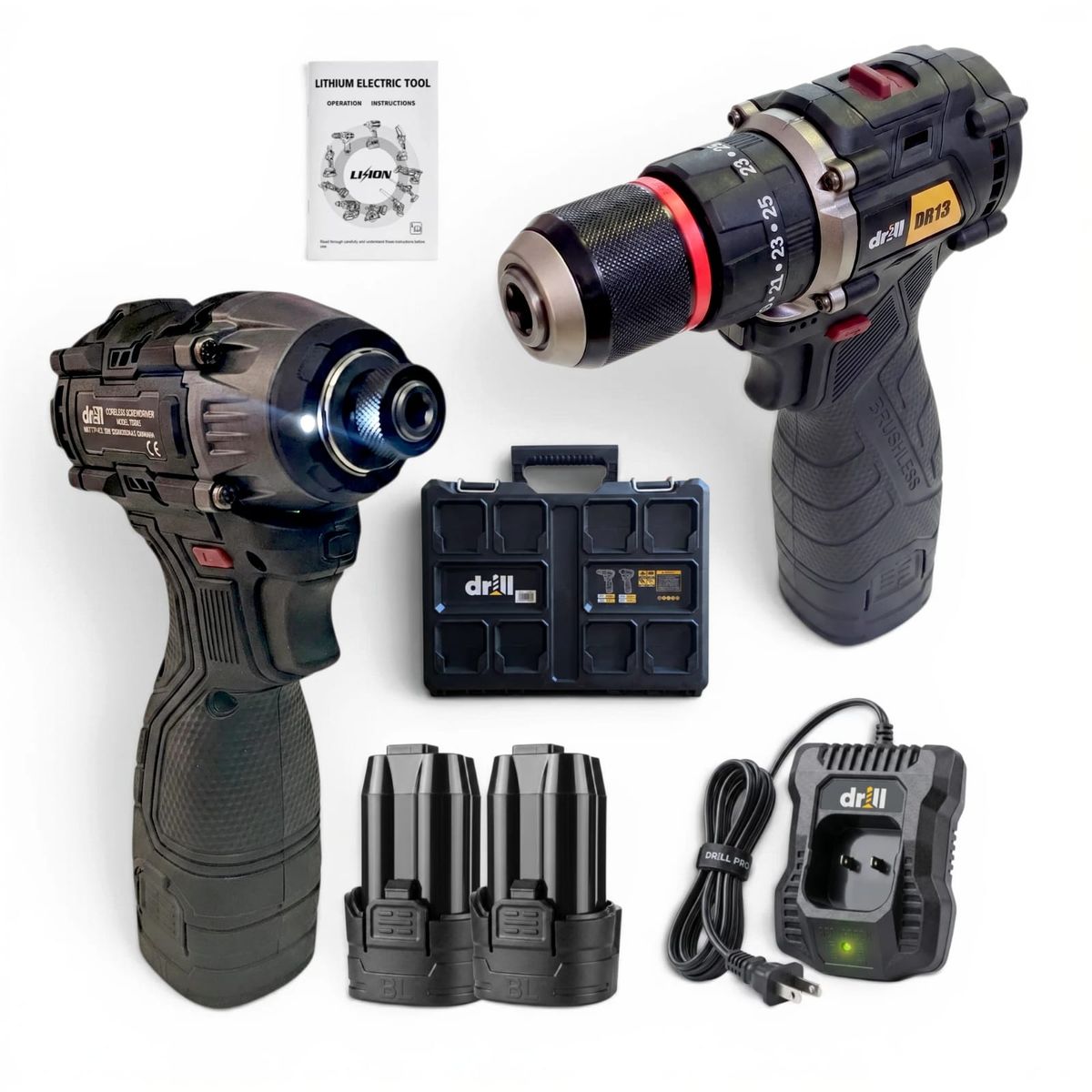 PROTOOL - Combo Taladro +  Atornillador De Impacto Drill Brushless 2 Baterías 48V