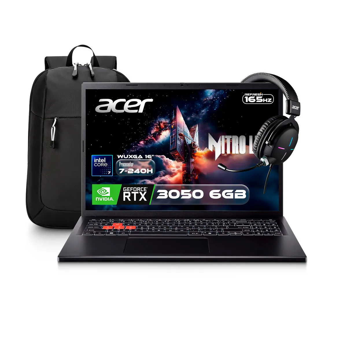 ACER - Portátil Gamer Acer NITRO Lite | Intel Core 7-240H | RAM 16GB | 512GB SDD | RTX3050 6GB