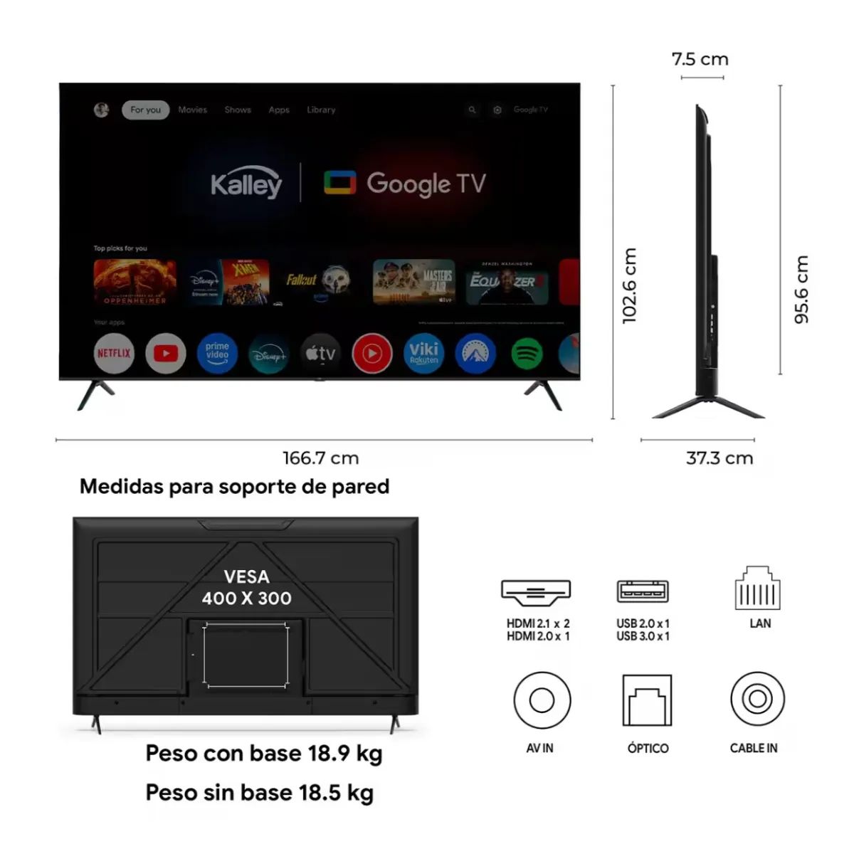 KALLEY - Kalley Smart TV 75GQ415 75” 4K UHD QLED Google TV