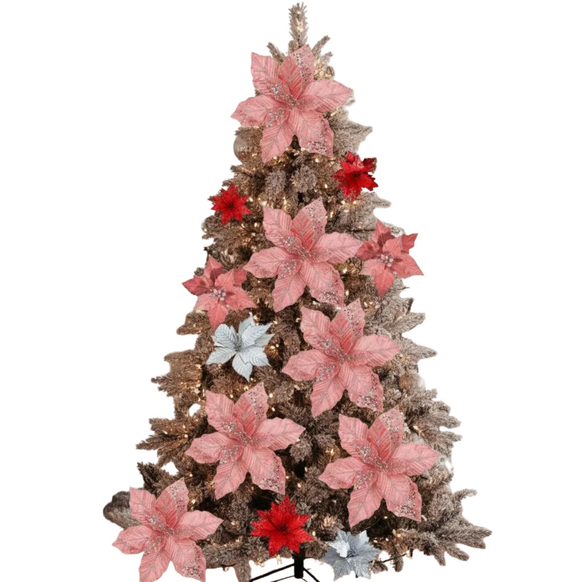 IKSA - Flores De Navidad Para Árbol Y Decoración X 12 Unidades De 32 Cm Color Rosa