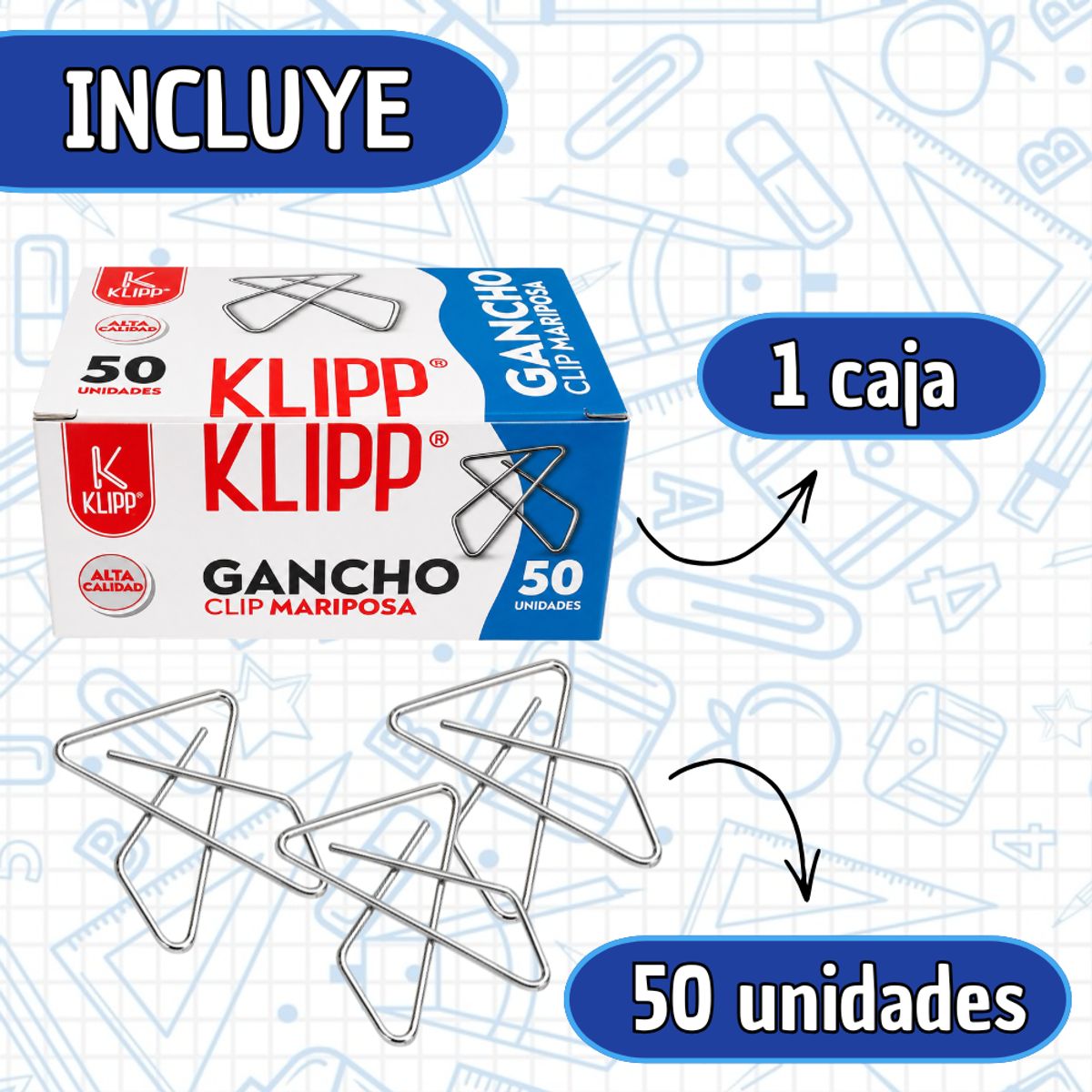 KLIPP - Ganchos Clip Mariposa Klipp 50 Unidades