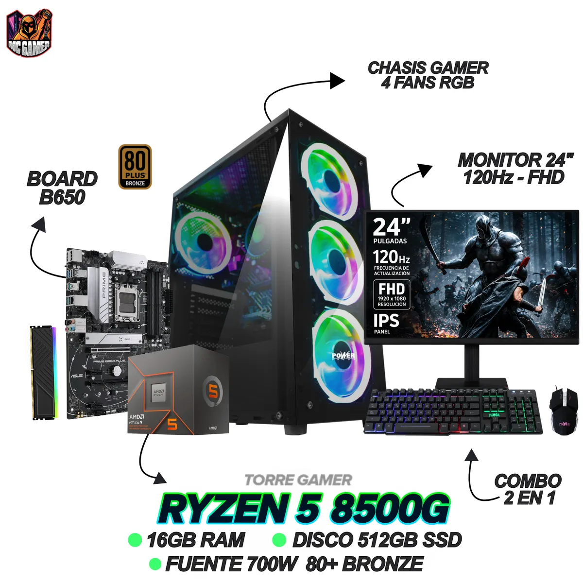 AMD - PC GAMING READY - RYZEN 5 8500G - 16GB RAM - 512GB SSD - MONITOR 24 120Hz + WINDOWS 11