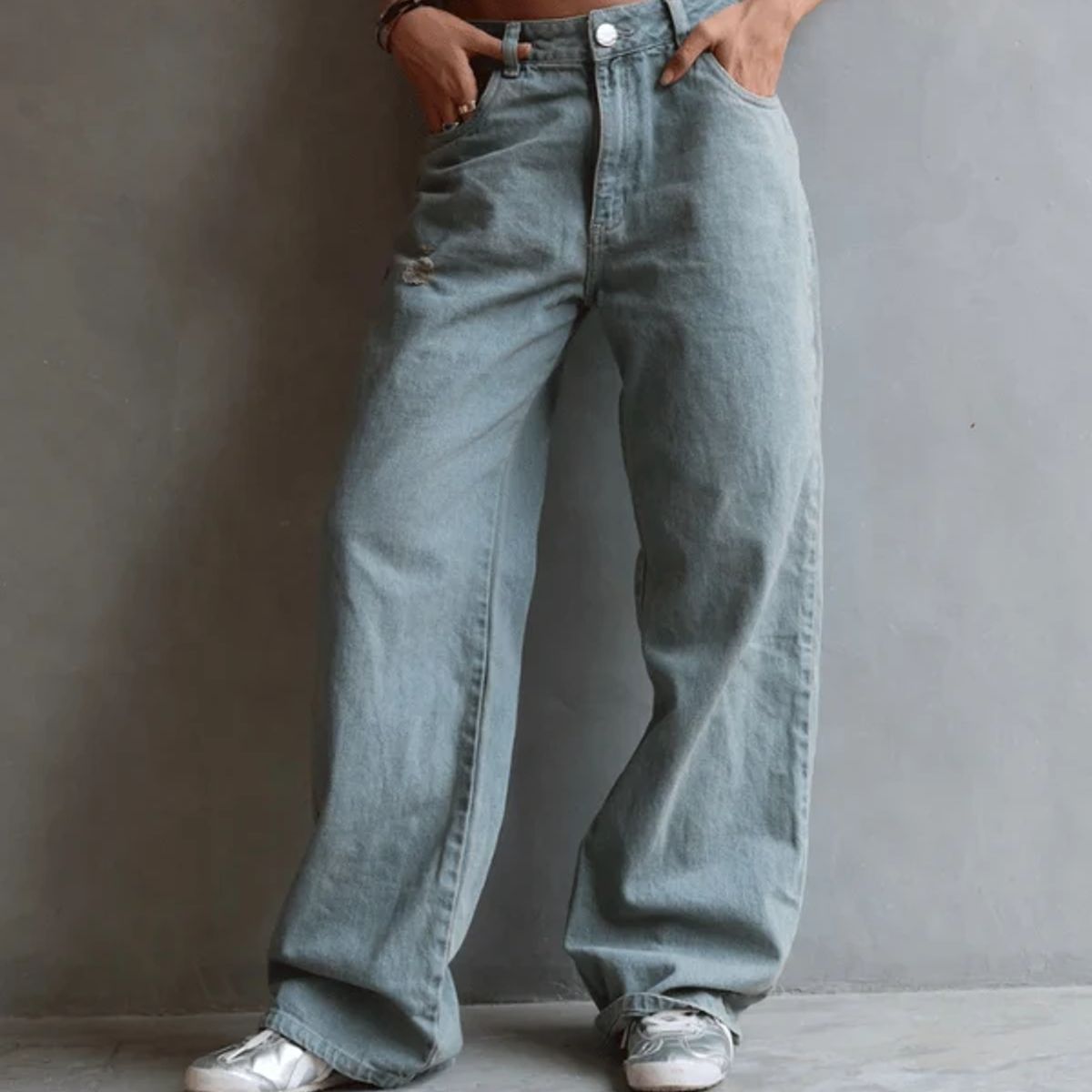 LUXUR JEANS - JEAN ICON ESTRELLAS LEOPARDO RELAXED FIT GRIS WASHED