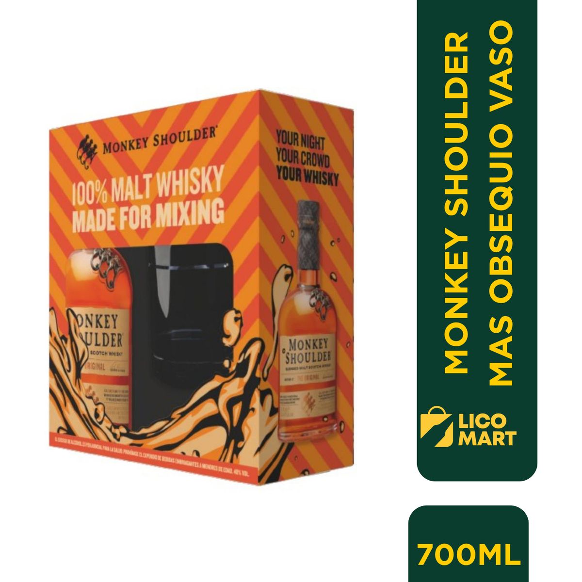 GENERICO - WHISKY MONKEY SHOULDER 700 ML MAS OBSEQUIO VASO