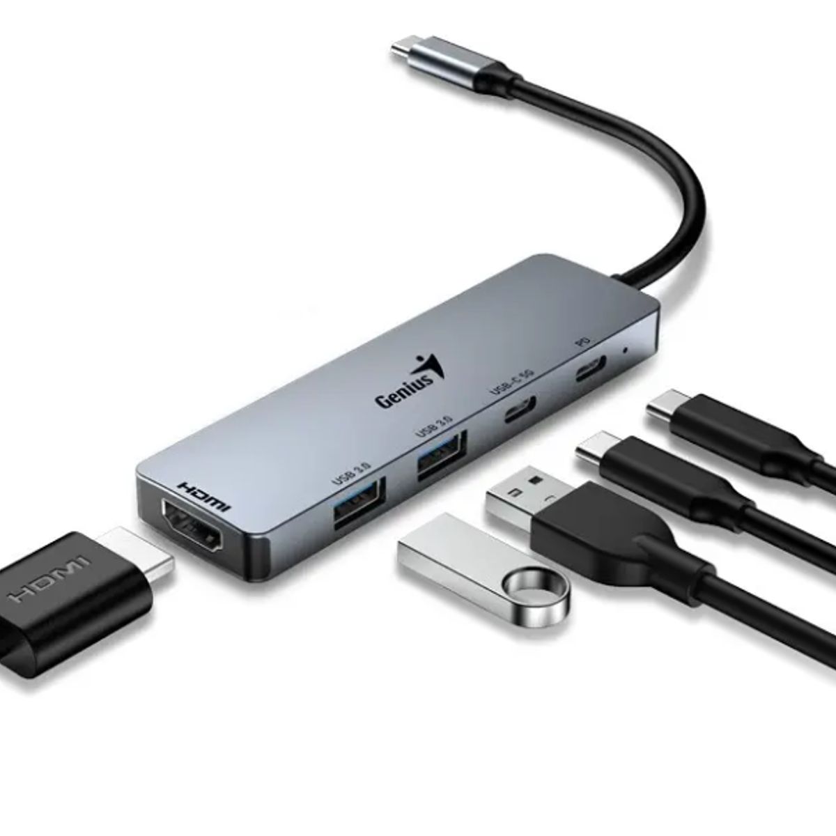 GENIUS - Hub USB-C Genius UH-500 5 en 1 Gris HDMI 4K USB 3.0 PD Thunderbolt