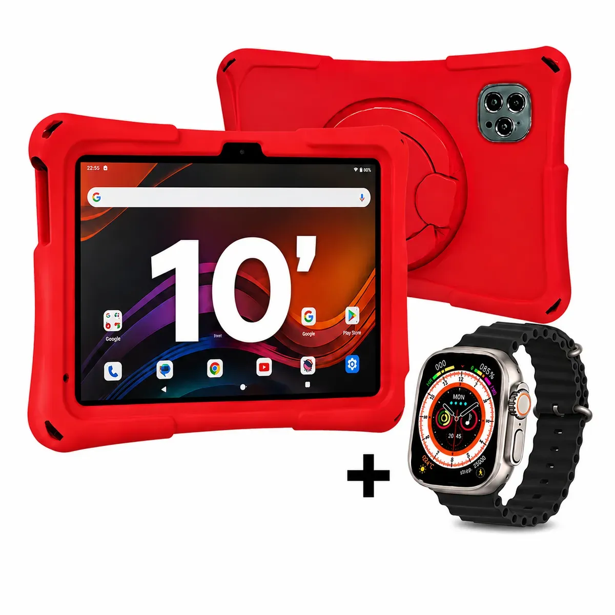 KRONO - Tablet Niños 10 Pulgadas 8GB RAM Krono Doble SIM Android  64GB + Reloj ROJO