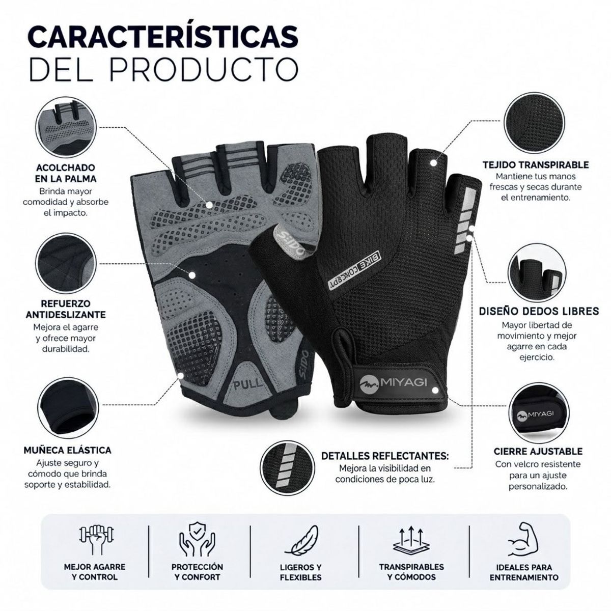 GENERICO - Guantes Deportivos Miyagi Ciclismo Fitness Gimnasio Pesas