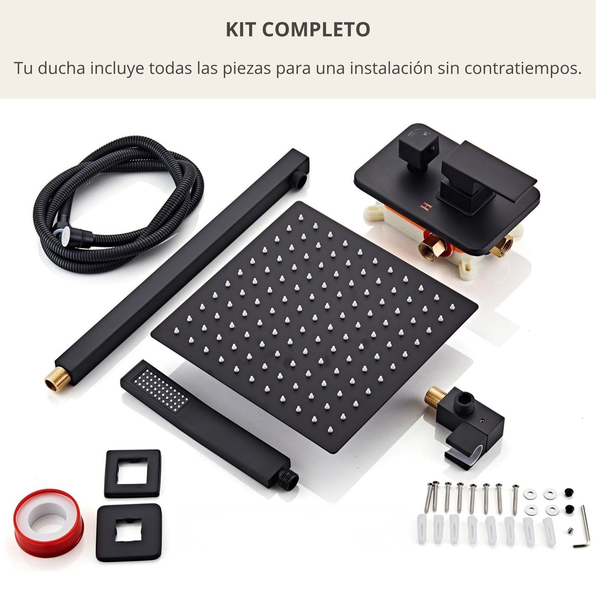 GENERICO - Kit Mezclador Ducha Teleducha Regadera Negro Acero Inox