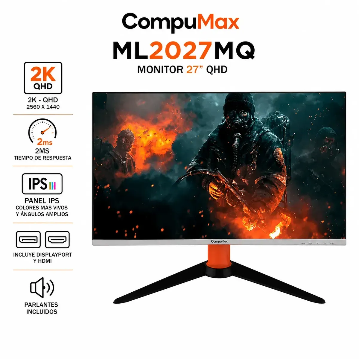 COMPUMAX - MONITOR GAMER COMPUMAX ML2027MQ 2K - QHD| PANEL IPS -2MS| DISPLAYPORT HDMI| PARLANTES INTEGRADOS