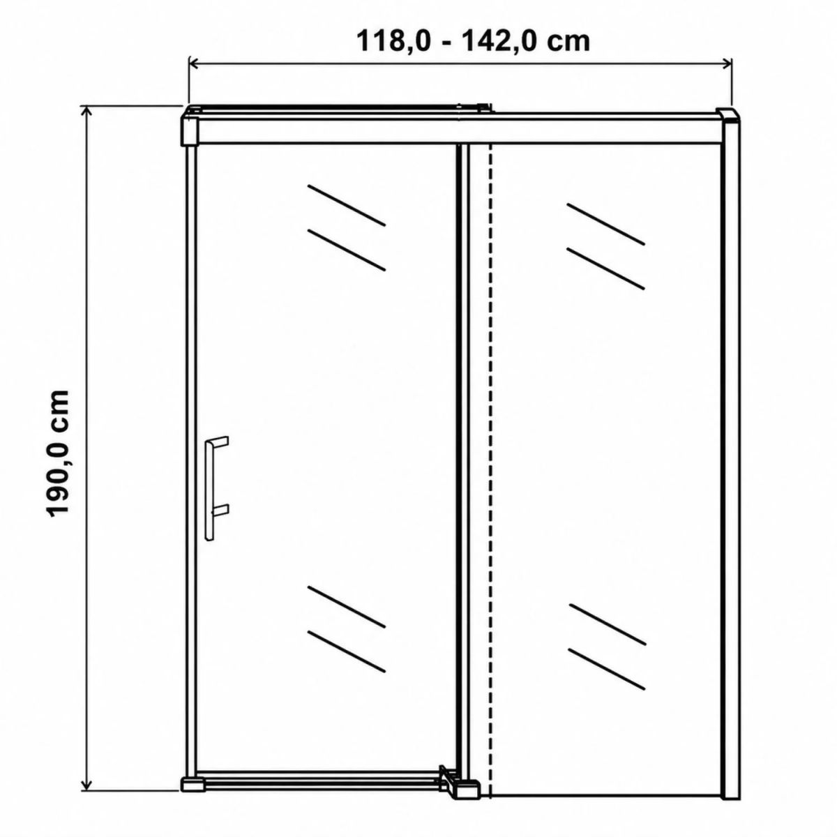 PAMO - Mampara de Ducha Ajustable 118–142 x 190 cm en Vidrio Templado
