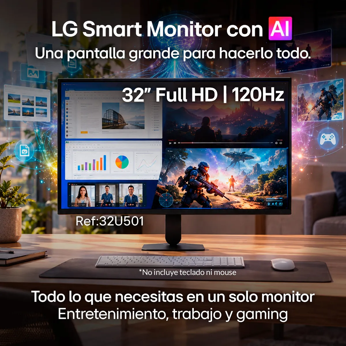 LG - Monitor LG 32U501SB-B 32" Full HD HDR 120Hz Smart AI
