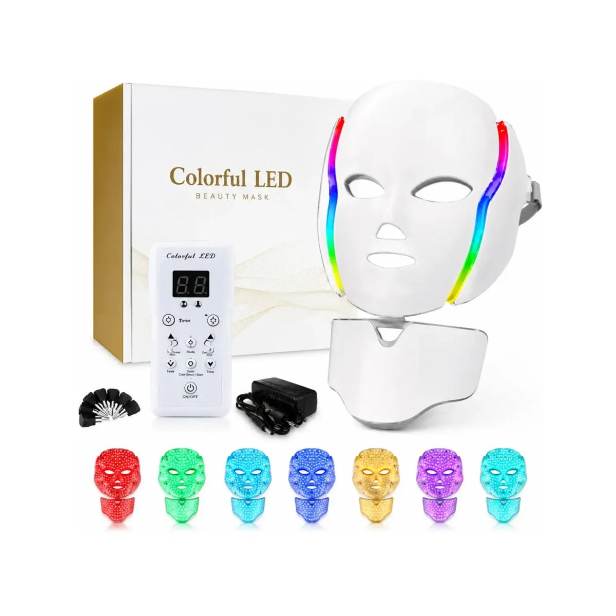 TECNOHOGAR JS - Mascara Led Facial Hyiear 7 Colores Rejuvenecimiento 192 Led