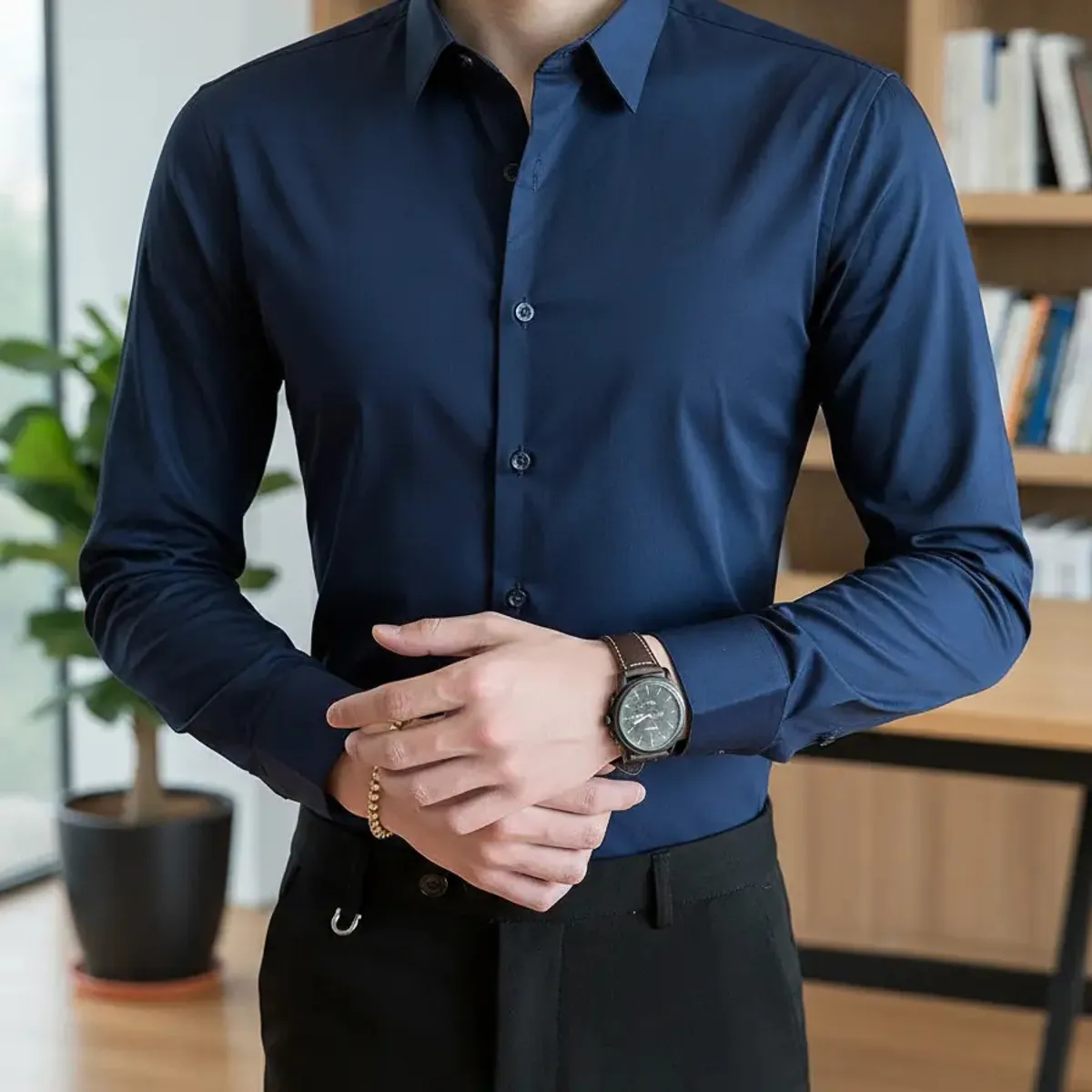 ABC - Camisa Manga Larga Para Hombre Botones Diseño