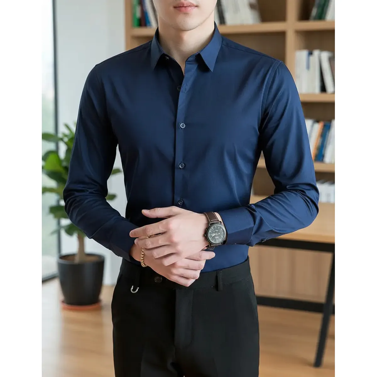 ABC - Camisa Manga Larga Para Hombre Botones Diseño