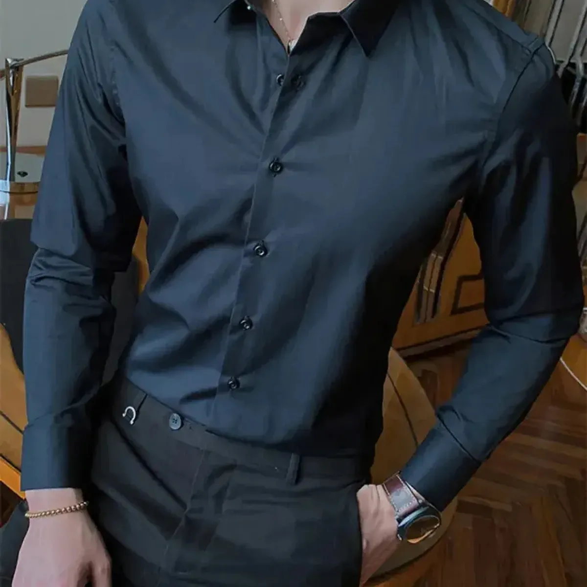 ABC - Camisa Manga Larga Para Hombre Botones Diseño