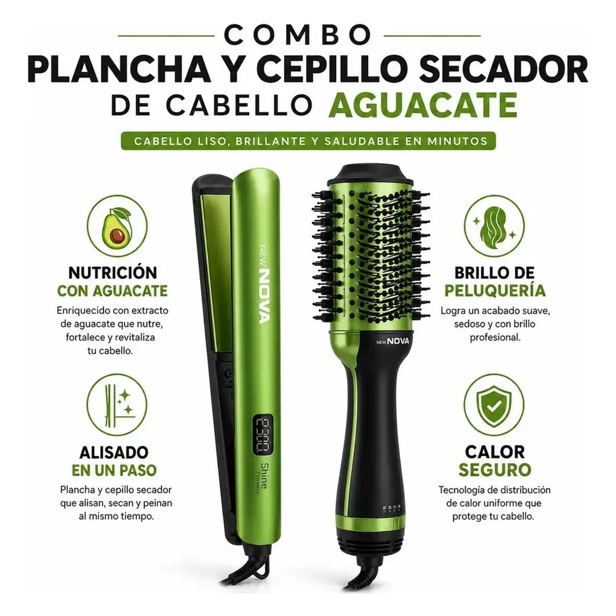 CHINA - Combo 2 en 1 Cepillo secador y Plancha Cabello new nova