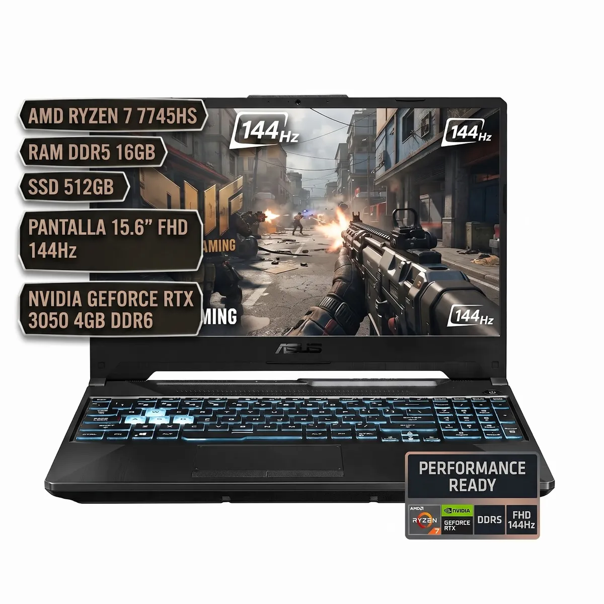 ASUS - ASUS  TUF FA506, AMD RYZEN 7 7445HS, DDR5 16GB SSD 512GB, P15.6" FHD, NVIDIA GFRTX 3050 4GB DDR6