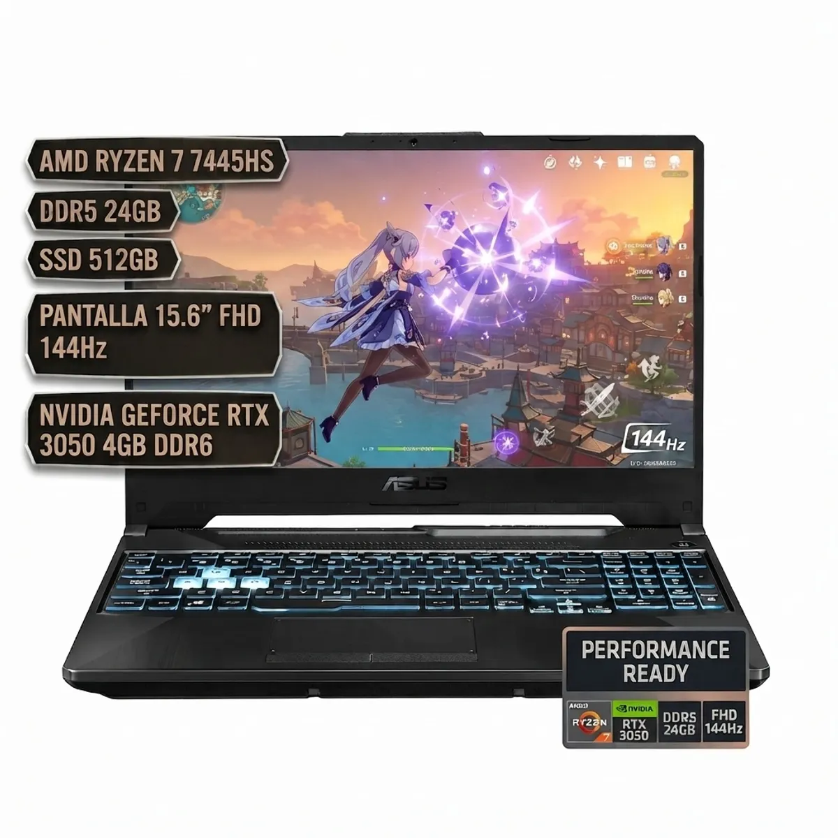 ASUS - ASUS TUF FA506, AMD RYZEN 7 7445HS, DDR5 24GB SSD 512GB, P15.6" FHD, NVIDIA GFRTX 3050 4GB DDR6