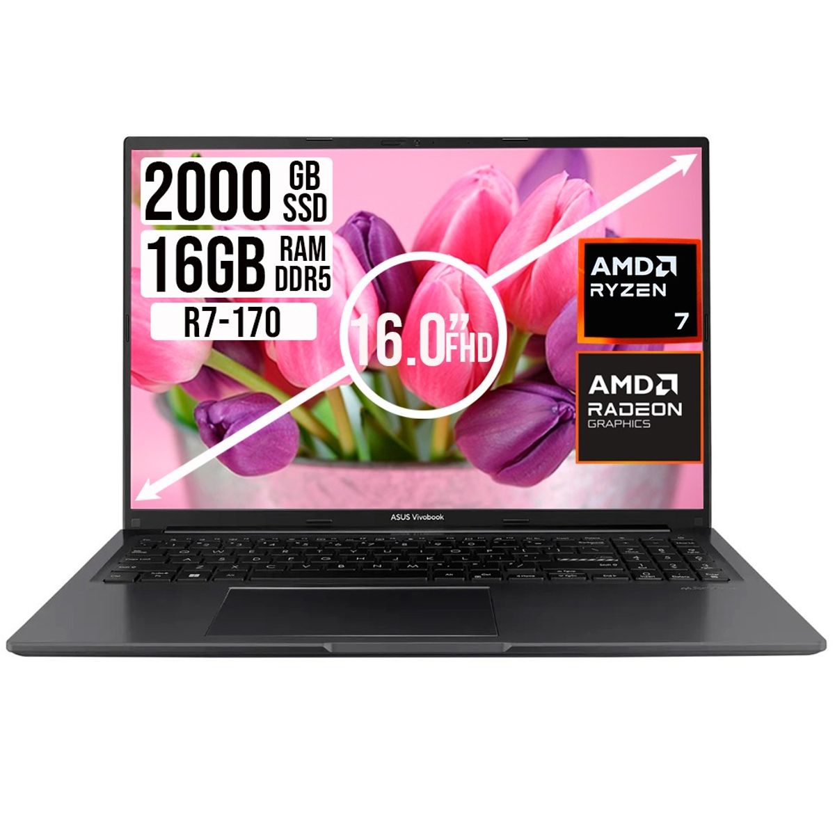 ASUS - Portatil Asus Vivobook 16 Amd Ryzen 7 170 Ram 16GB SSD 2TB LCD Wuxga Fhd 16"