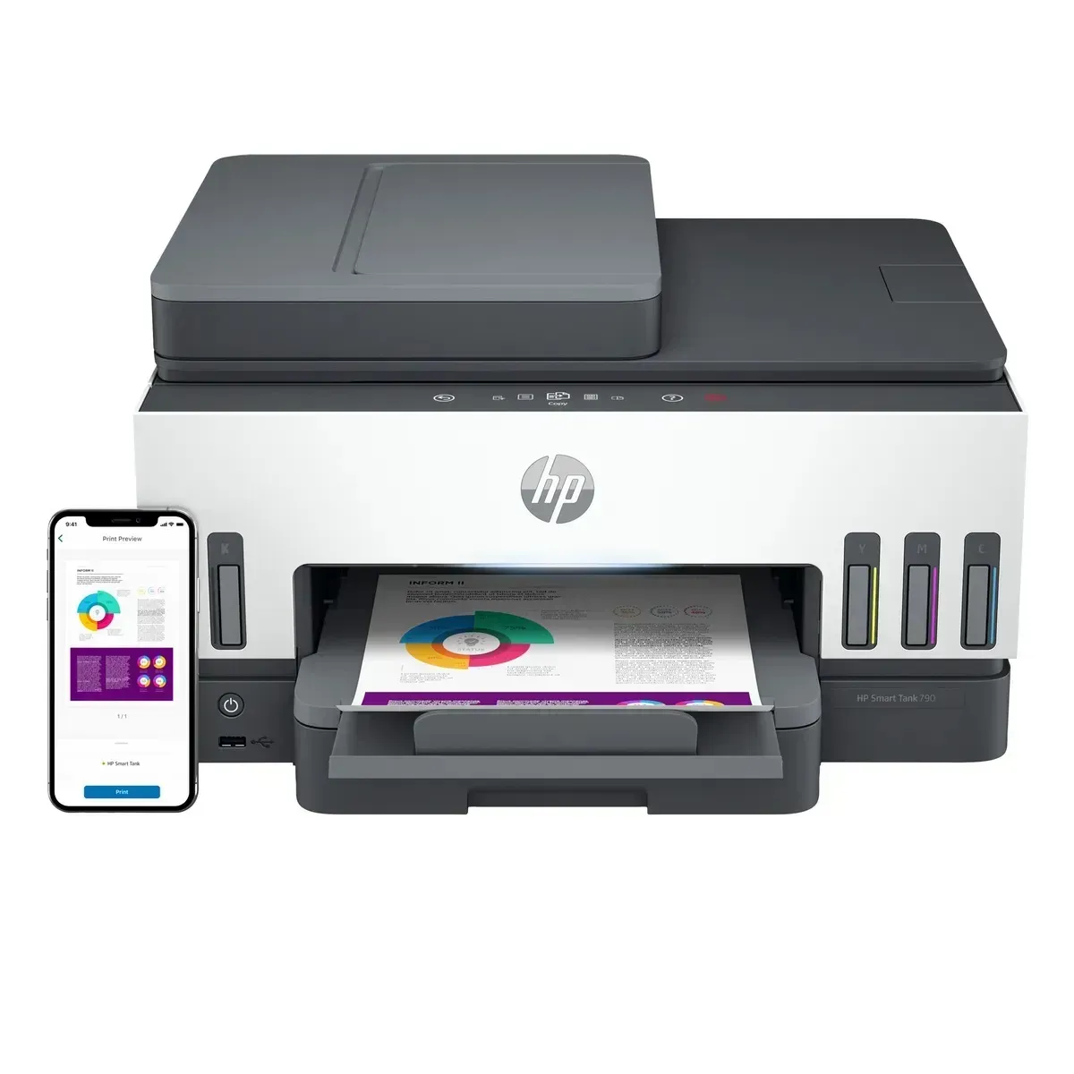 HP - IMPRESORA MULTIFUNCIONAL HP SMART TANK 790 TINTA A COLOR WI-FI ETHERNET ADF DUPLEX + 2 AÑOS GARANTIA