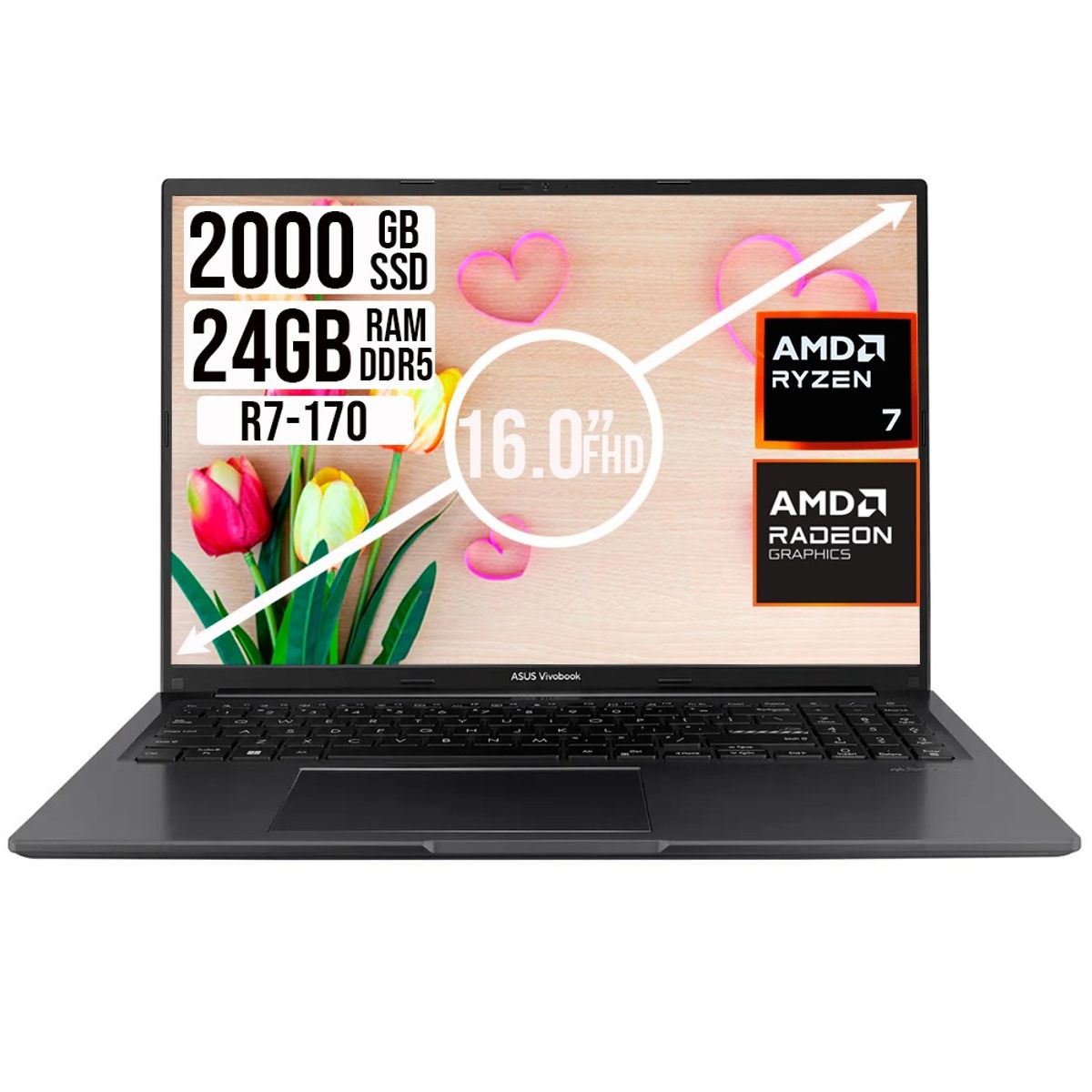 ASUS - Portatil Asus Vivobook 16 Amd Ryzen 7 170 Ram 24GB SSD 2TB LCD Wuxga Fhd 16"