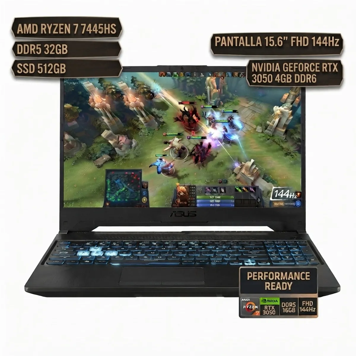 ASUS - ASUS  TUF FA506, AMD RYZEN 7 7445HS, DDR5 32GB SSD 512GB, P15.6"FHD, NVIDIA GEFORCE RTX3050 4GB