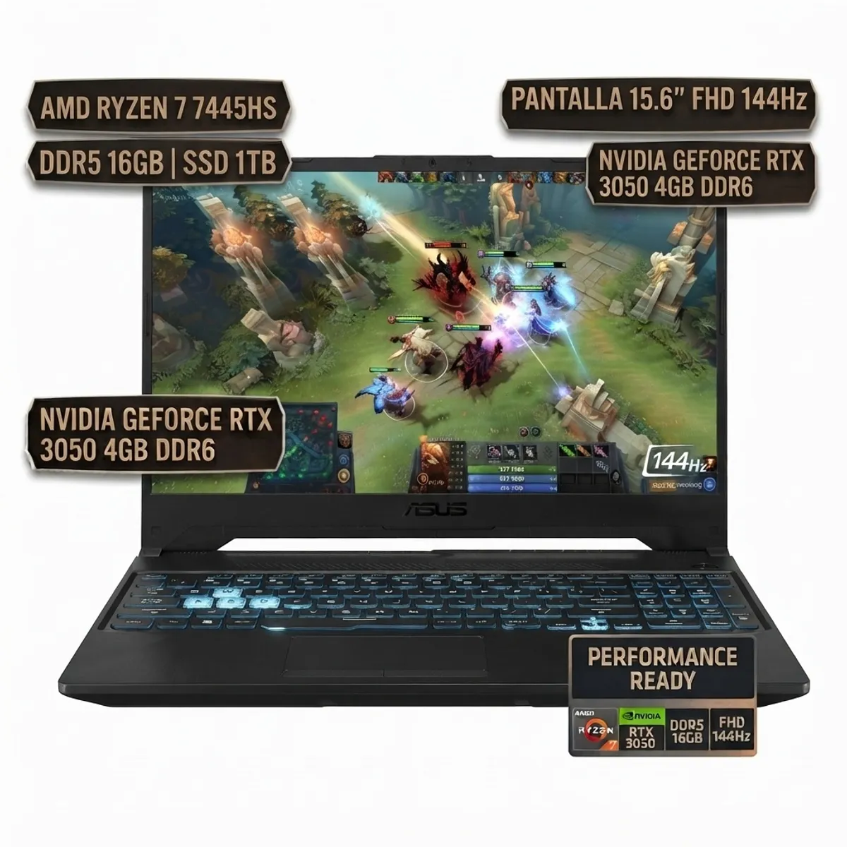 ASUS - ASUS  TUF FA506, AMD RYZEN 7 7445HS, DDR5 16GB SSD 1TB, PA15.6" FHD 144Hz, NVIDIA GEFORCE RTX 3050