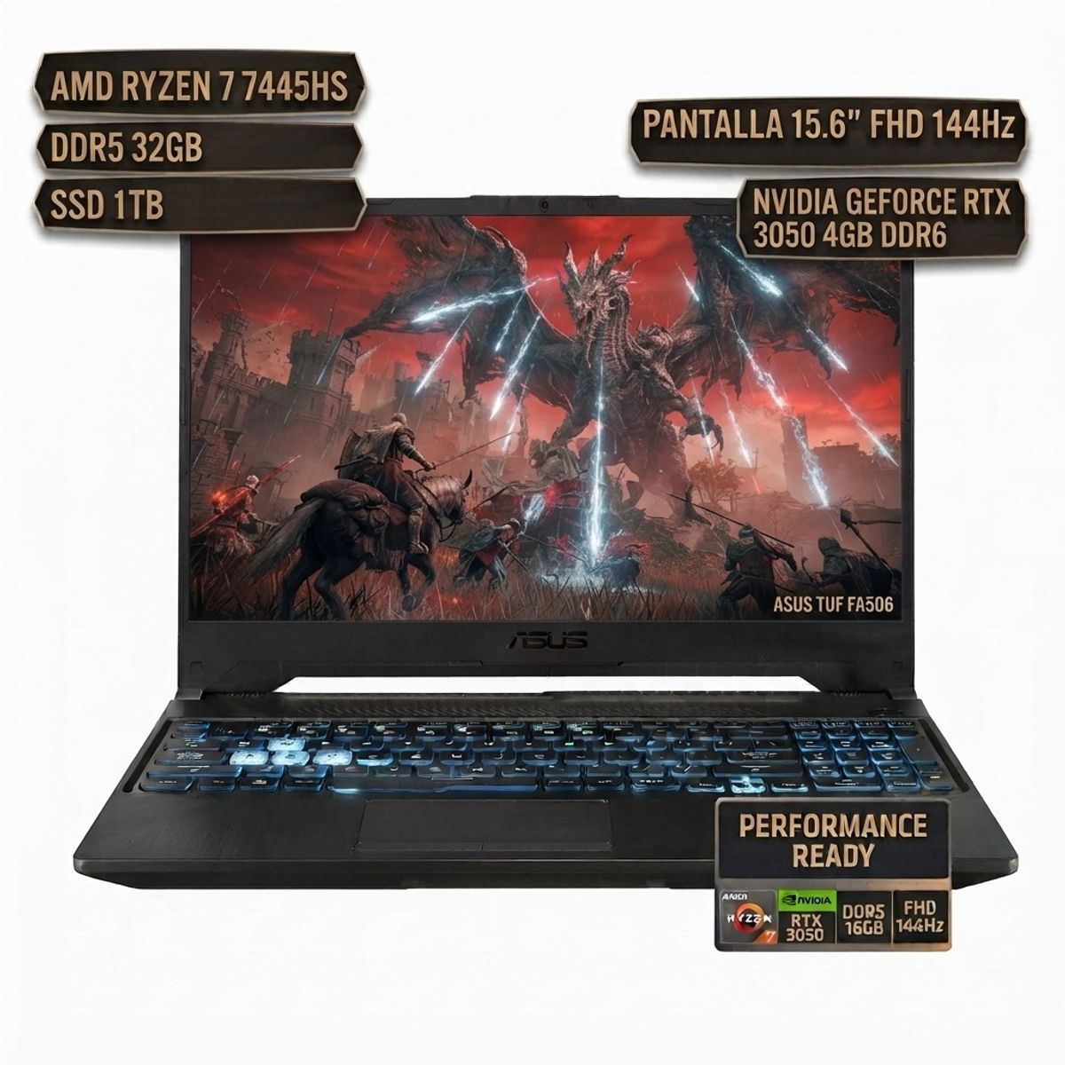 ASUS - ASUS  TUF FA506, AMD RYZEN 7 7445HS, DDR5 32GB SSD 1TB, P15.6" FHD 144Hz, NVIDIA GEFORCE RTX3050