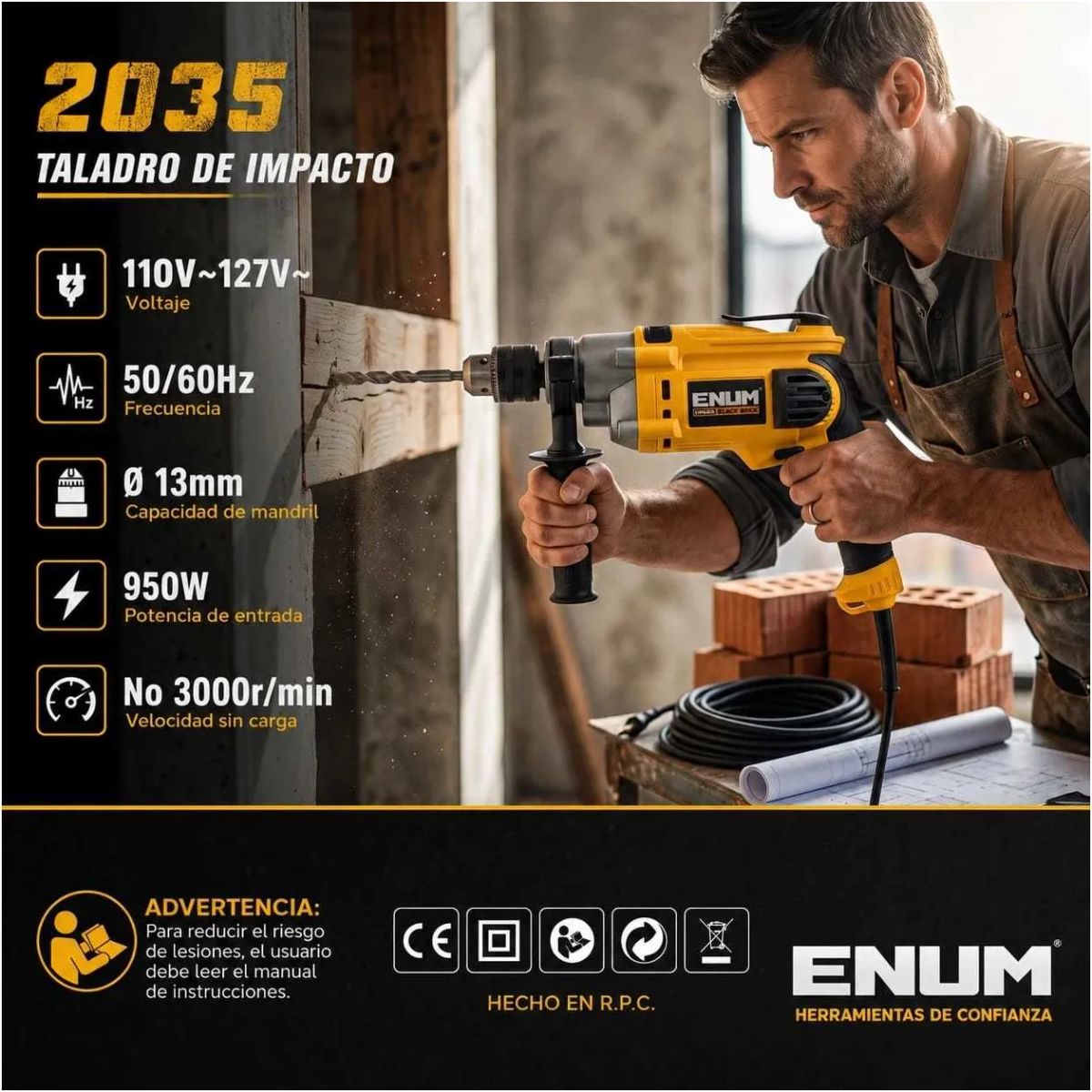 ENUM - Combo Enum Taladro Percutor 1/2 950w + Pulidora 5 Pulg 1200w