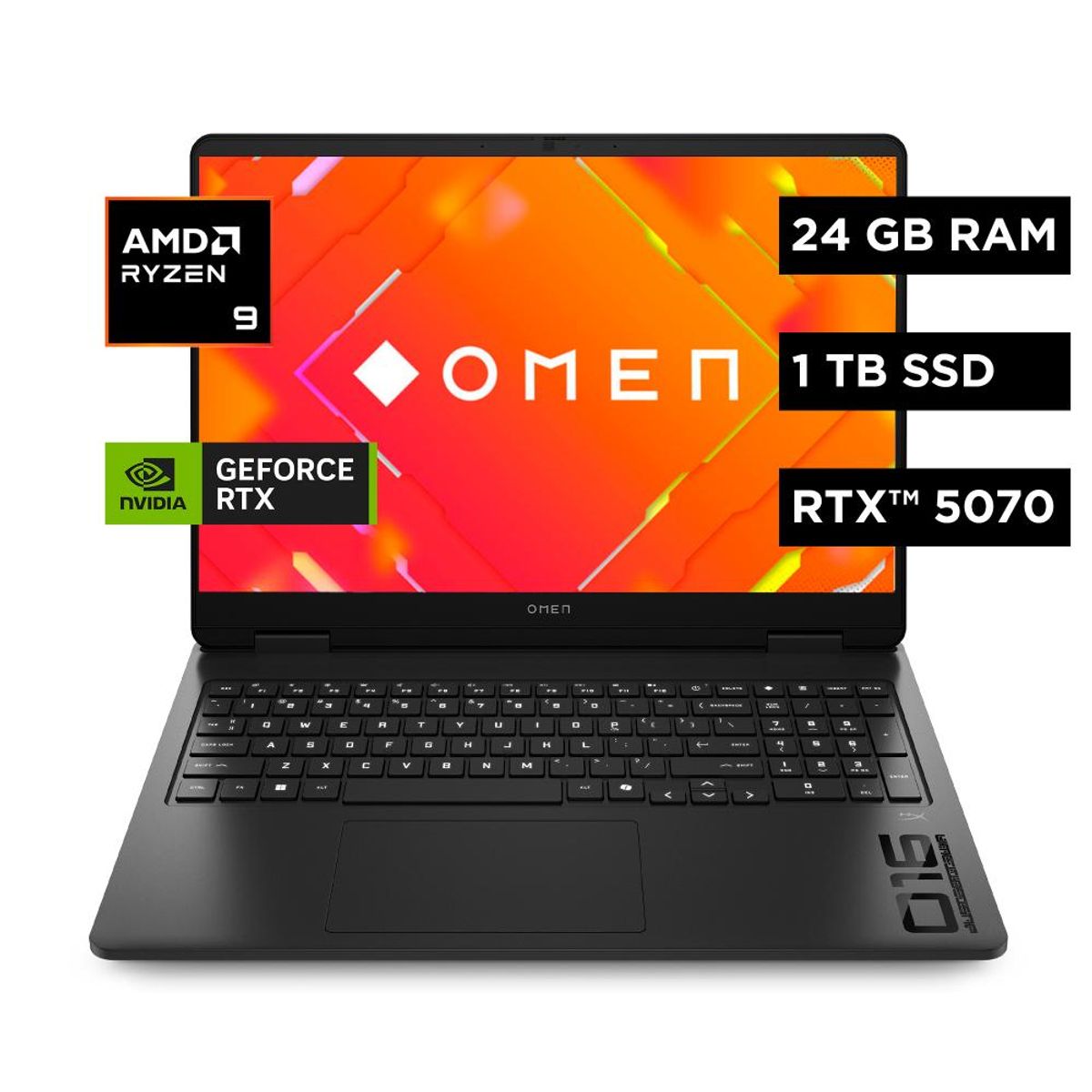 HP - Portátil HP Gaming 16-ap0007la AMD Ryzen 9 8940HX 24GB RAM 24GB SSD RTX 5070 Win 11 