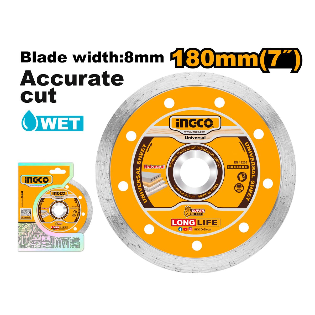 INGCO - Disco Diamantado Liso INGCO 7" 180x22.2mm DMD021802