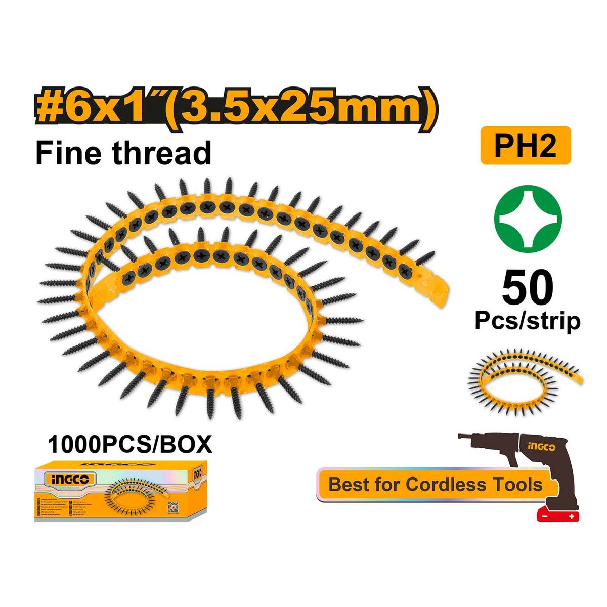 INGCO - Tira de Tornillo Drywall 6X1 Rf 100Pcs Ingco Ana19251