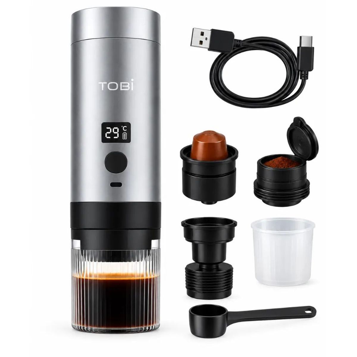 TOBI - Cafetera Portátil TOBi TB-984 3 En 1 200 ml Recargable USB-C