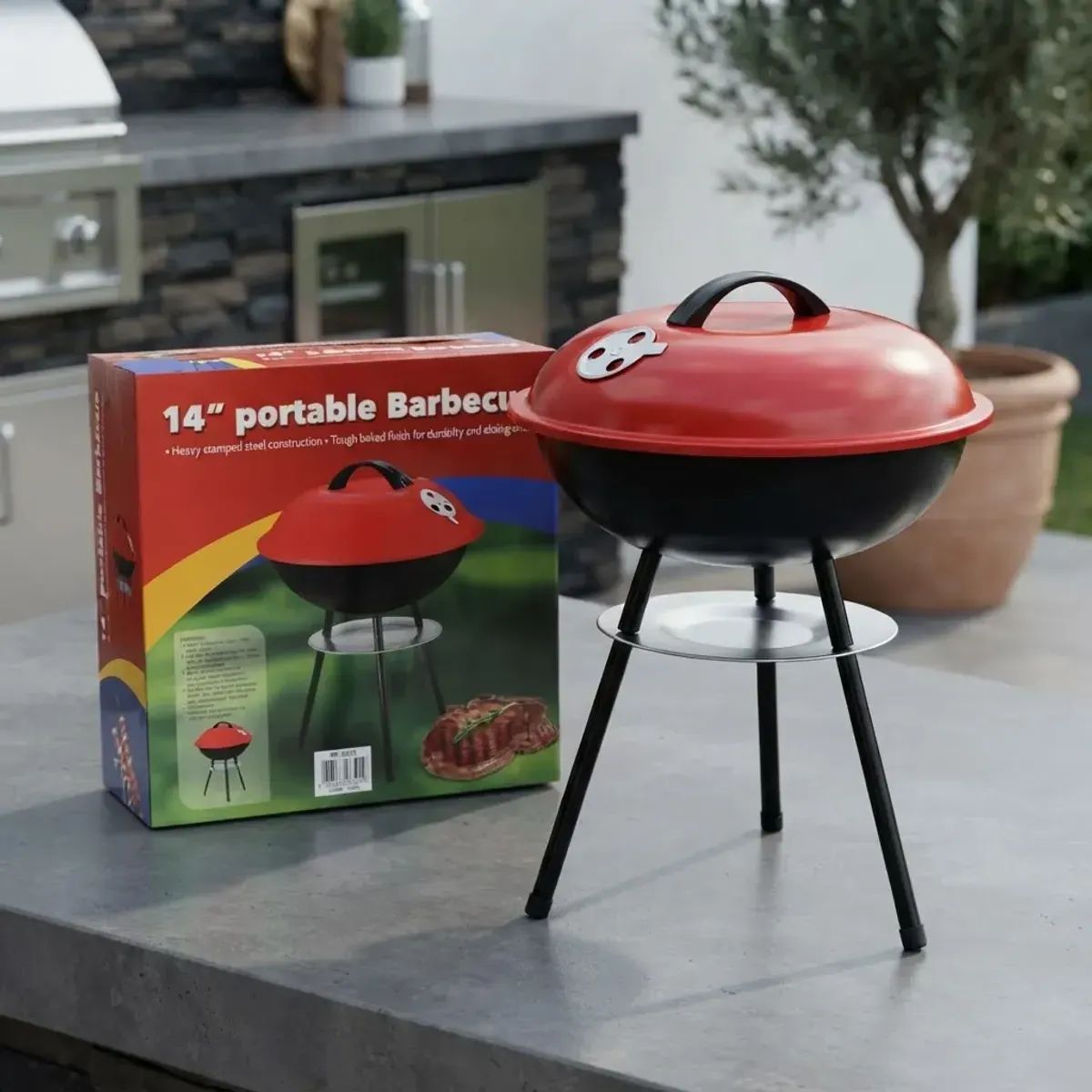 CHINA GLAZE - Asador BBQ Portátil a Carbón 14 Pulgadas con Tapa