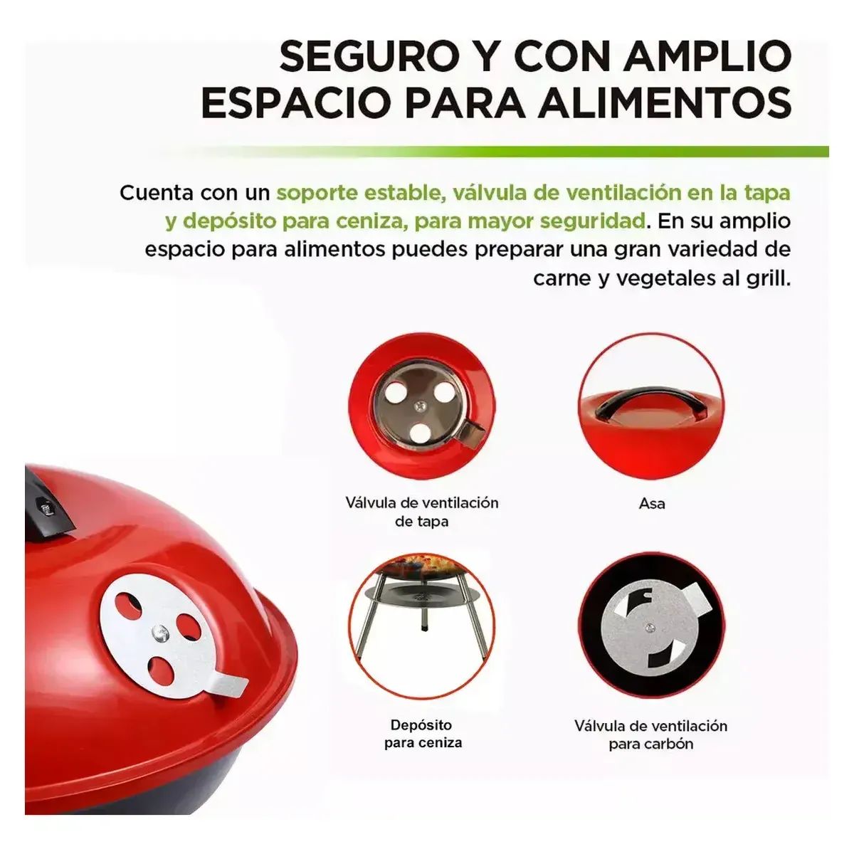 CHINA GLAZE - Asador BBQ Portátil a Carbón 14 Pulgadas con Tapa