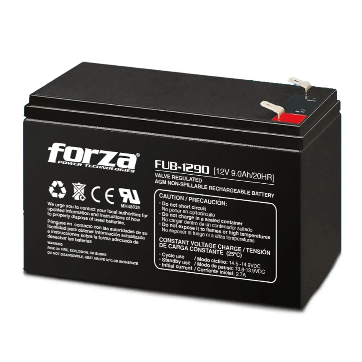 FORZA - Batería Recargable 12V 9Ah Forza FUB-1290 AGM Sellada para UPS Alarmas y Sistemas de Seguridad