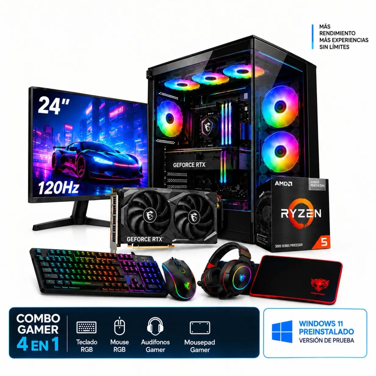 POWER GROUP - PC Gamer Ryzen 5 5600G / RTX 5060 8GB / 16GB RAM / 512GB / Monitor 24” 120Hz