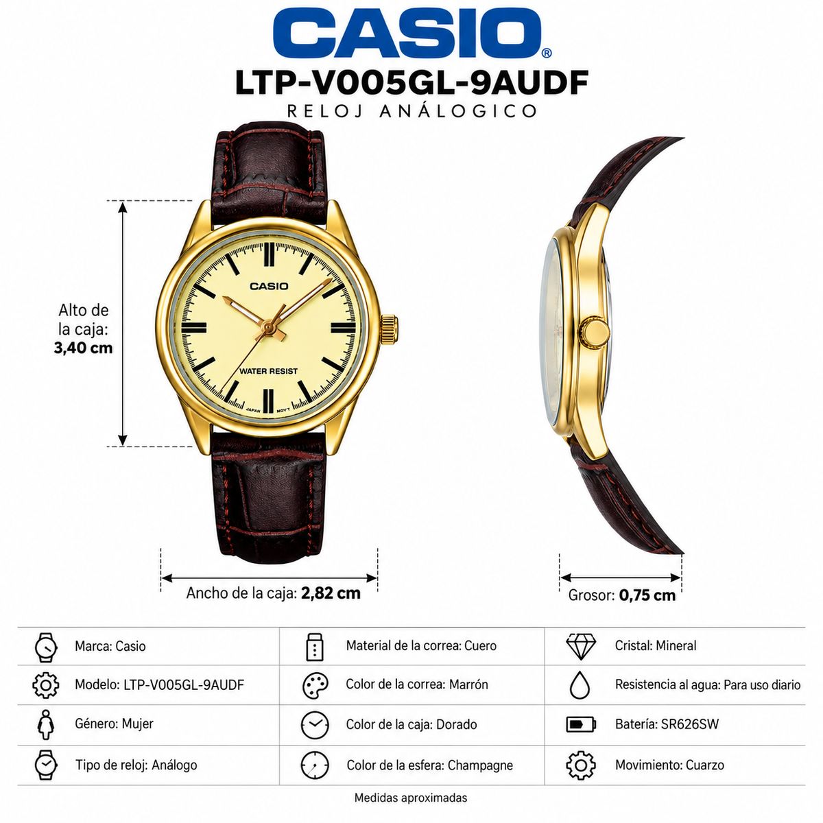 CASIO - Reloj Para Mujer Casio LTP-V005GL-9A