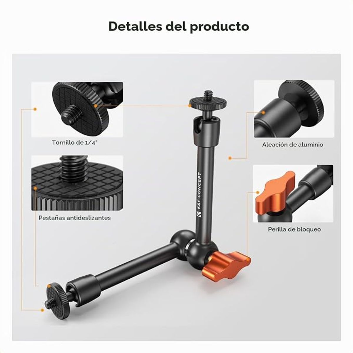 K&F CONCEPT - Brazo mágico de 25cm con abrazadera para montaje de equipo audiovisual de cámara