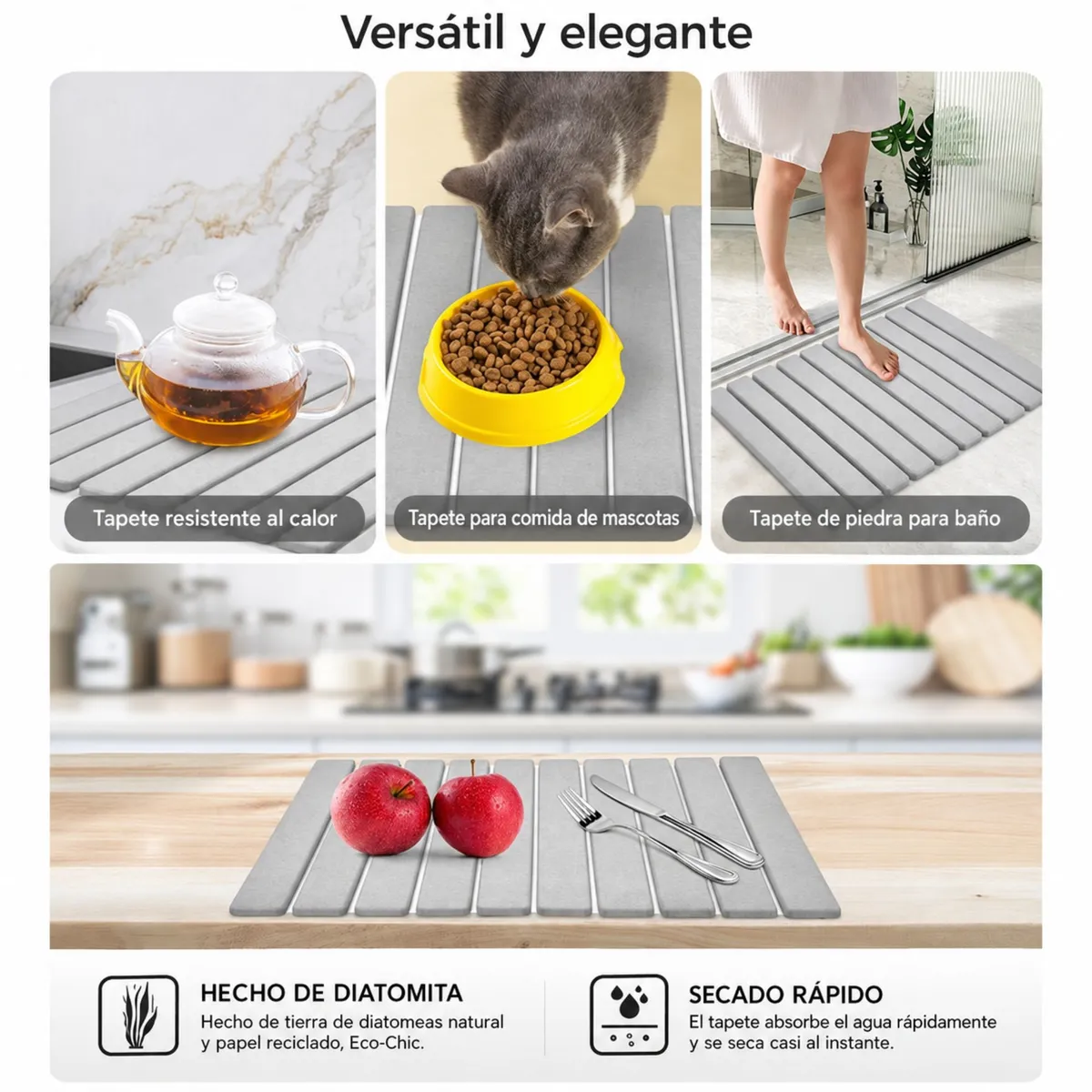 TRIPLE CLEAN - Tapete De Diatomita Enrollable Gris 60x39 Cm