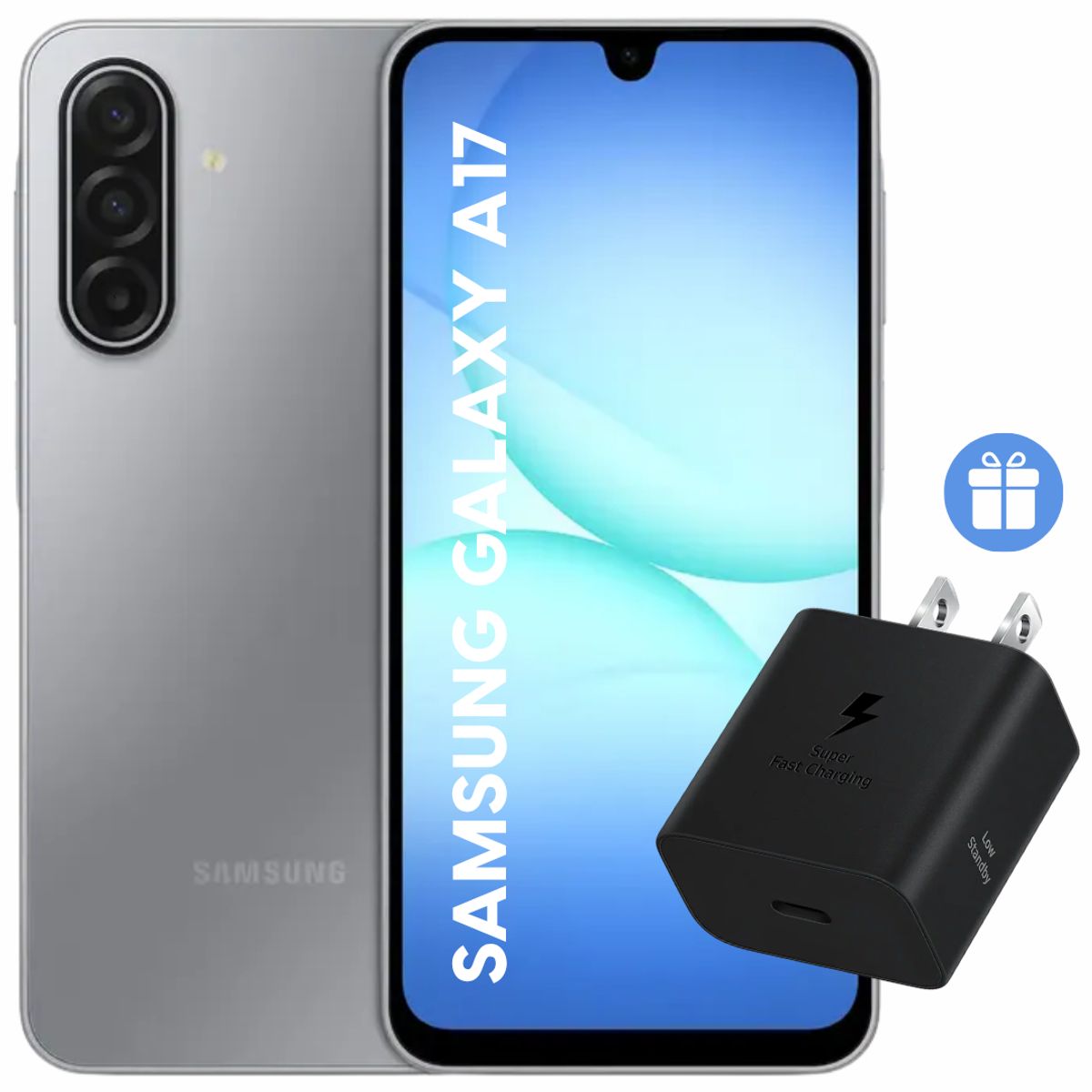 SAMSUNG - Samsung Galaxy A17 4G De 128GB/4GB RAM - Gris + Cargador Samsung 25w